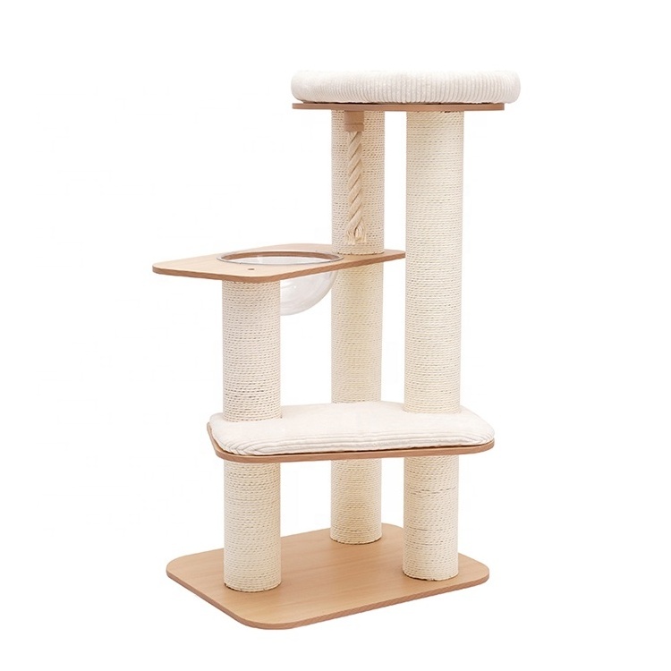 Wholesale Beige Cat Tower Scratches Post Space Capsule Cat Tree Hammock Cat Condo