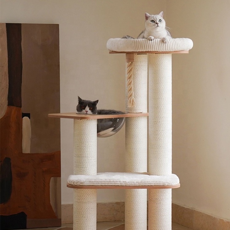 Wholesale Beige Cat Tower Scratches Post Space Capsule Cat Tree Hammock Cat Condo