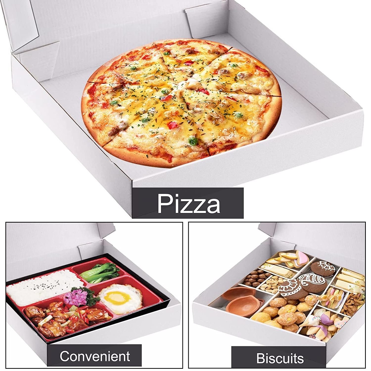 Custom Logo Blank DIY Design Biodegradable Bread Cake Takeaway Packaging White Pizza food delivery boxes