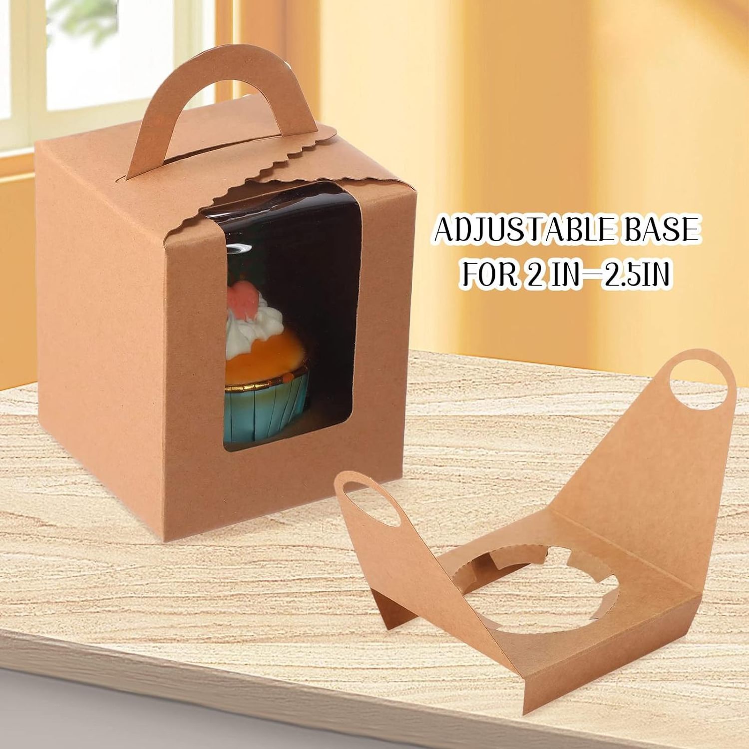 wholesale Portable Kraft Cupcake Carriers Individual Cupcake Boxes Colourful Cupcakes Containers with Insert Window Handle