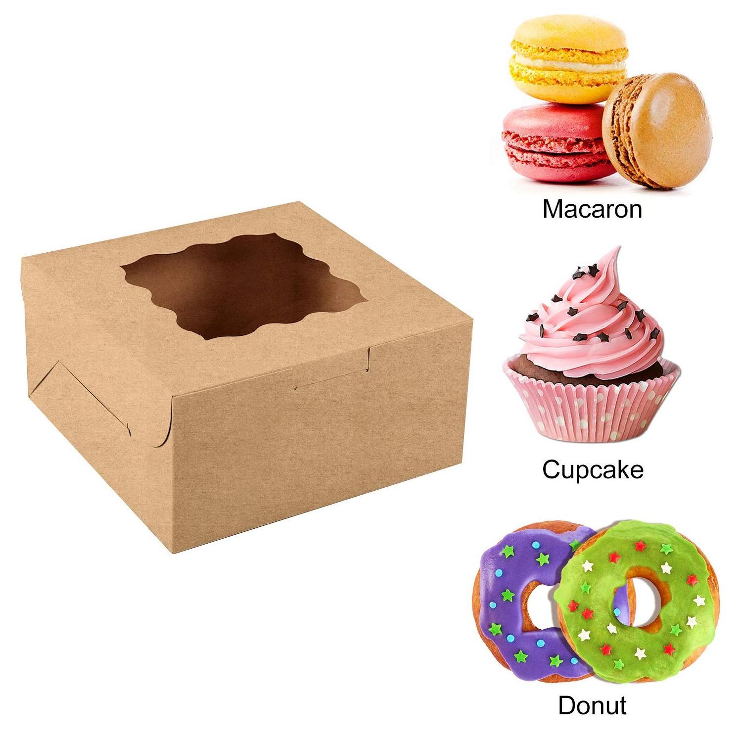 Hot sell Sticker decoration bread pastry box packaging with Clear Display Window Donut Mini Cake Pie Slice Dessert Treat Boxes