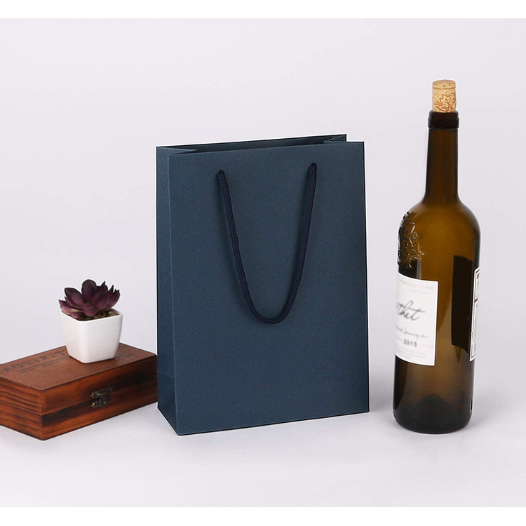 personalized Cotton handles Heavy Duty Matte Tote Paper Navy jewelry Bags Wine Packaging