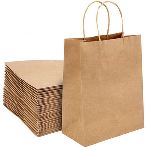 FREE samples Eco friendly customized Personalized Small Paper Gift Party Bags Kraft Paper Brown Bags with Handles Bulk