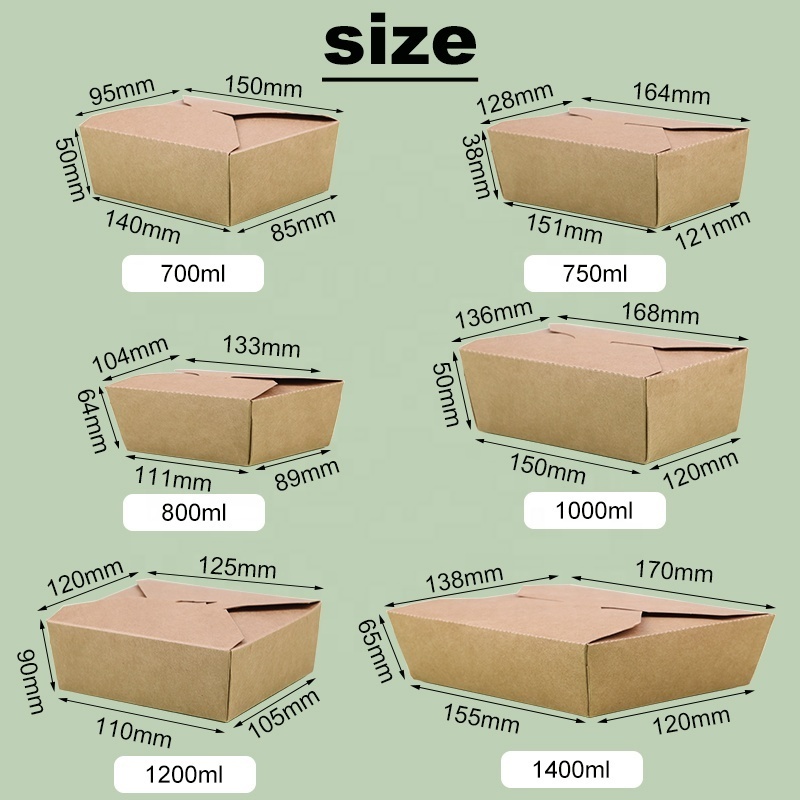 Wholesale paper fast food lunch packaging boxes biodegradable disposable kraft food take away paper lunch box