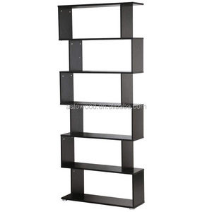 Wood Bookcase 6 Tier Shelves S Shape Bookshelf Free Standing Shelving Storage Display Unit for Living Room White