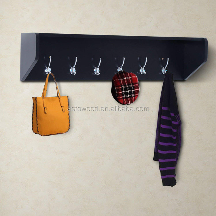 wooden Floating wall mount Combination Coat Rack Matt Black Color