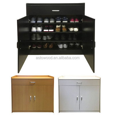 Shoe Storage Cabinet Cupboard With 4 Shelves 1 Drawer Laminated Black