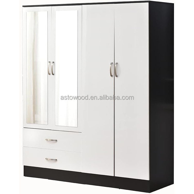 Hot sale Modern Bedroom 4 Door 2 Drawer Wardrobe in Grey Gloss/Light Oak Effect Veneer