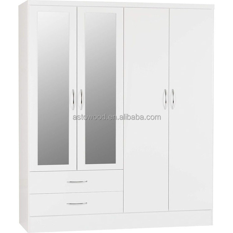 Hot sale Modern Bedroom 4 Door 2 Drawer Wardrobe in Grey Gloss/Light Oak Effect Veneer