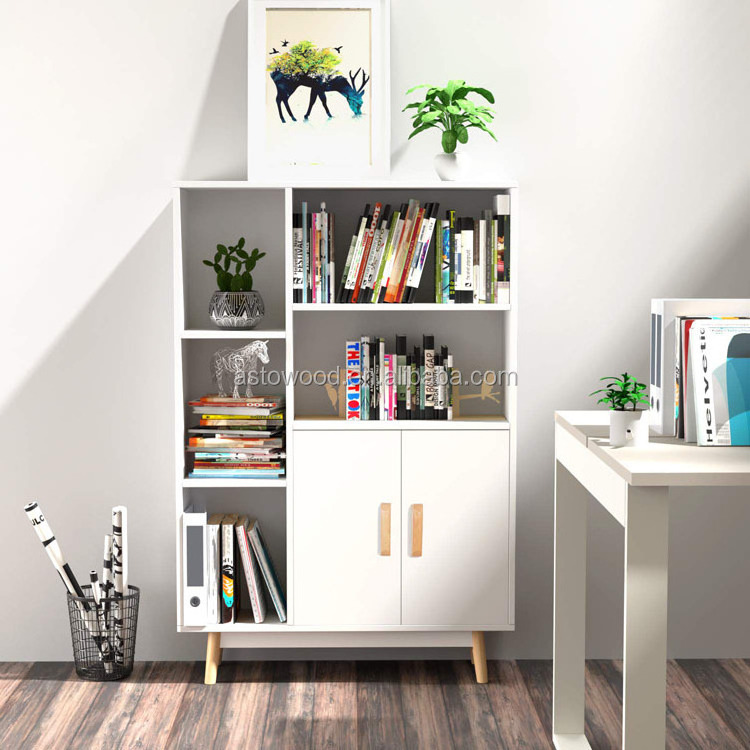 Sideboard Storage Cabinet Free Standing Cupboard Bookcase Storage Unit Display Shelf 2 Doors 5 Compartments White