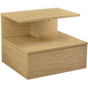 Wholesale durable wooden storage shelf rack floating bedside table wall mounted shelf with drawer