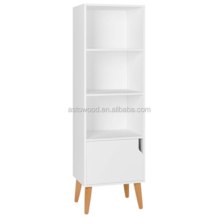 4 open cube bookshelf with solid legs and 1 door storage for living room