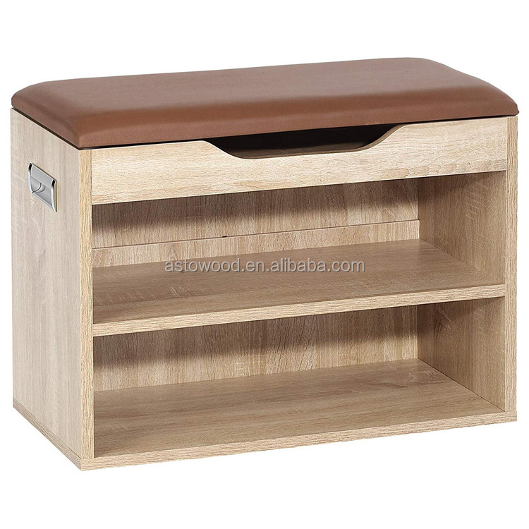 wooden melamine PB Shoe Bench With Top Lift Up Storage and shelf oak color