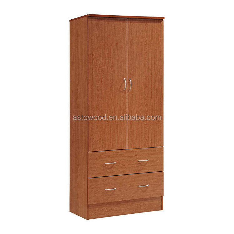 Two Door Wardrobe with Two Drawers and Hanging Rod