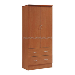 Two Door Wardrobe with Two Drawers and Hanging Rod