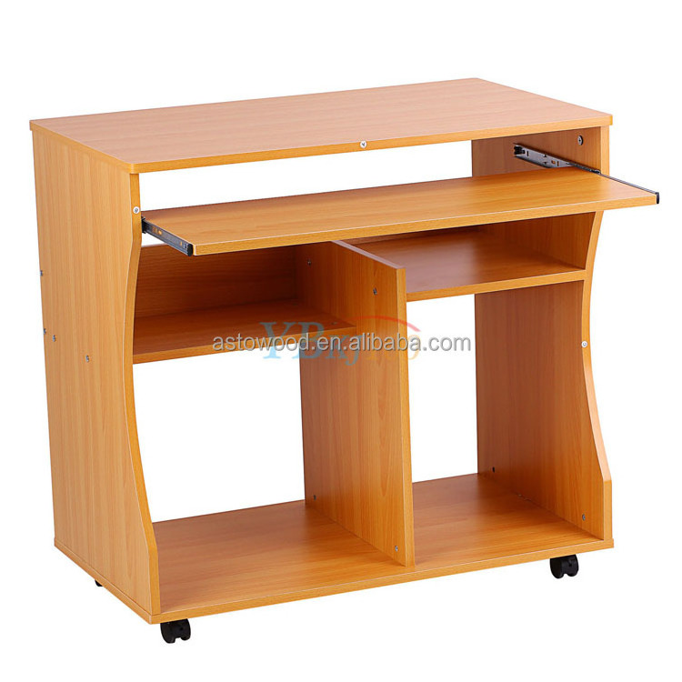 Computer Desk Study Table Movable Portable Trolley Workstation 2 Shelves 4 Wheel