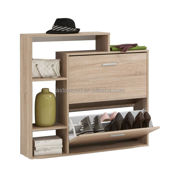 Wood Effect Shoe Cabinet withTwo Drawers and Storage Shelf