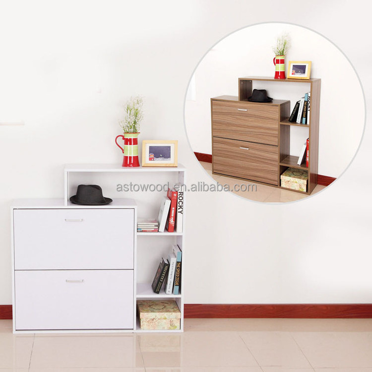 Wood Effect Shoe Cabinet withTwo Drawers and Storage Shelf