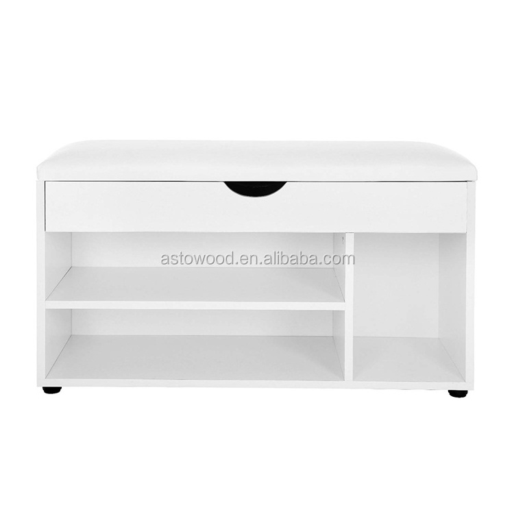 White Shoe Storage Bench with Seat Cushion