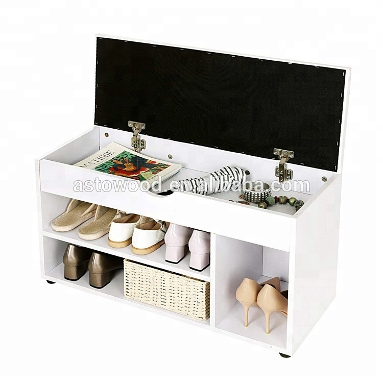 White Shoe Storage Bench with Seat Cushion