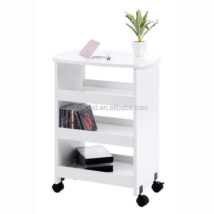 Mobile pedestal modern wood storage wheeled file cabinet open shelf