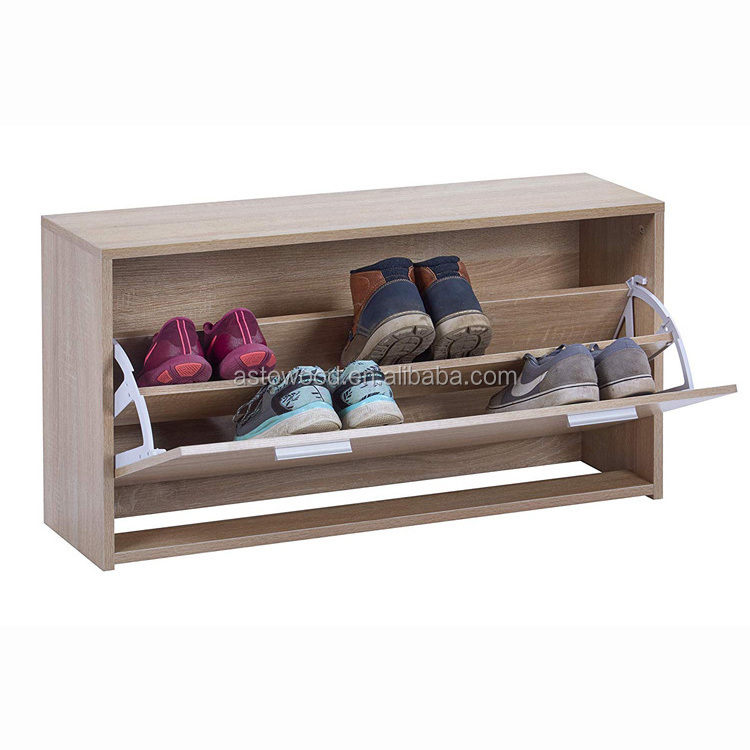 Set of Wall Mounted Shoe Cabinet with Mirror & Coat Rack in Light Oak Sonoma