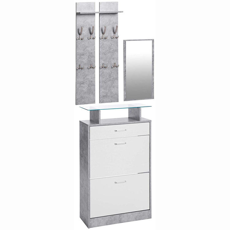 3 pcs Wardrobe set with Mirror , Shoe Cabinet ,coat hanger in grey stone color