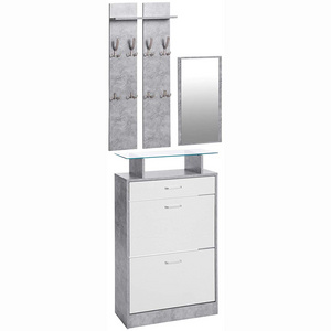 3 pcs Wardrobe set with Mirror , Shoe Cabinet ,coat hanger in grey stone color