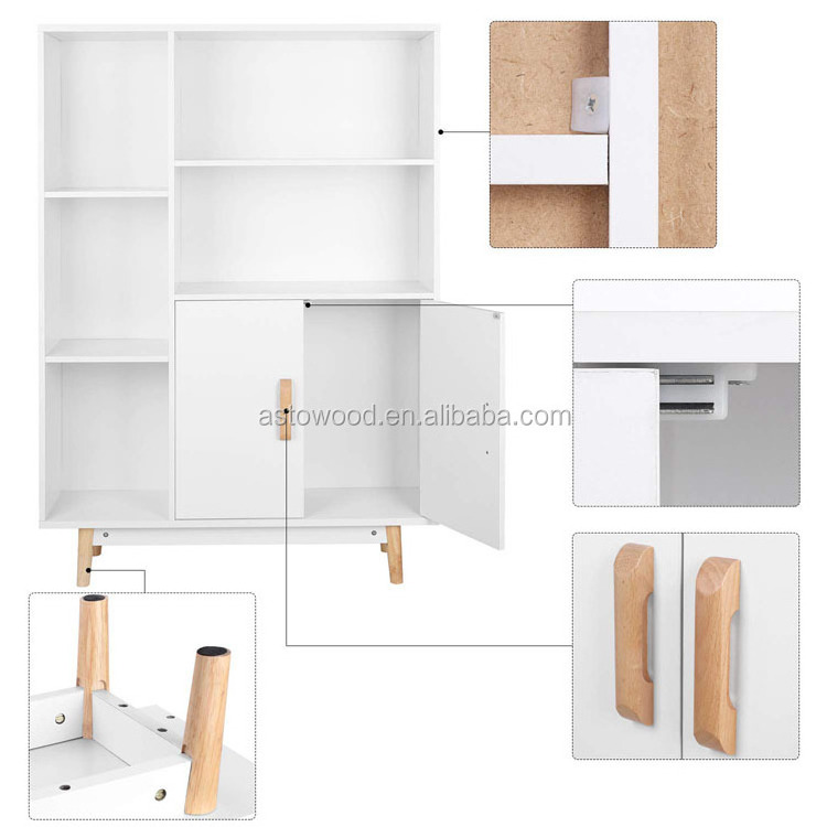 Sideboard Storage Cabinet Free Standing Cupboard Bookcase Storage Unit Display Shelf 2 Doors 5 Compartments White