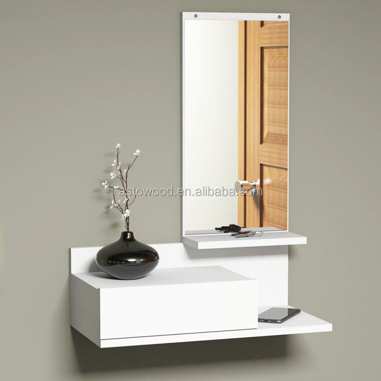 Wooden white Wall mounted Coat Rack with big mirror