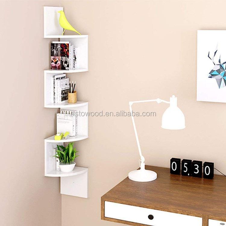 5 Tiers Floating Wall Corner Mounted Storage Display Unit bookshelf