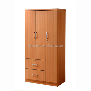 Wooden Melamine PB/MDF 3 door 2 drawer wardrobe with shelf and hanger for bedroom