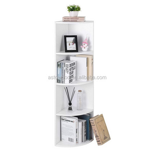 4 Tier Corner Shelf Unit, Freestanding Display Storage Shelves and Wooden Bookcase