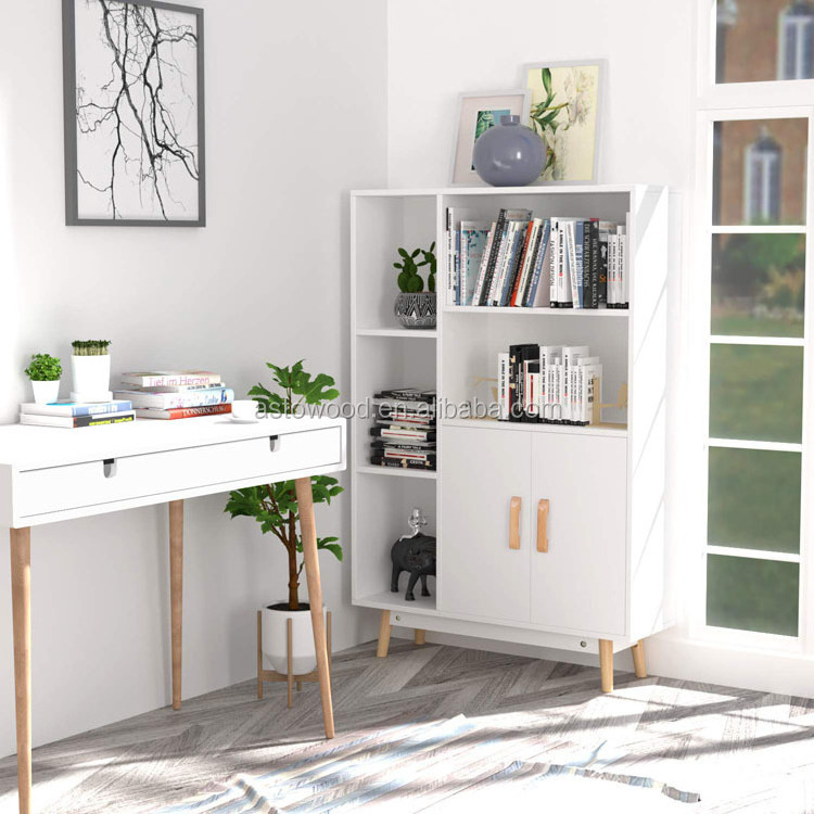 Sideboard Storage Cabinet Free Standing Cupboard Bookcase Storage Unit Display Shelf 2 Doors 5 Compartments White