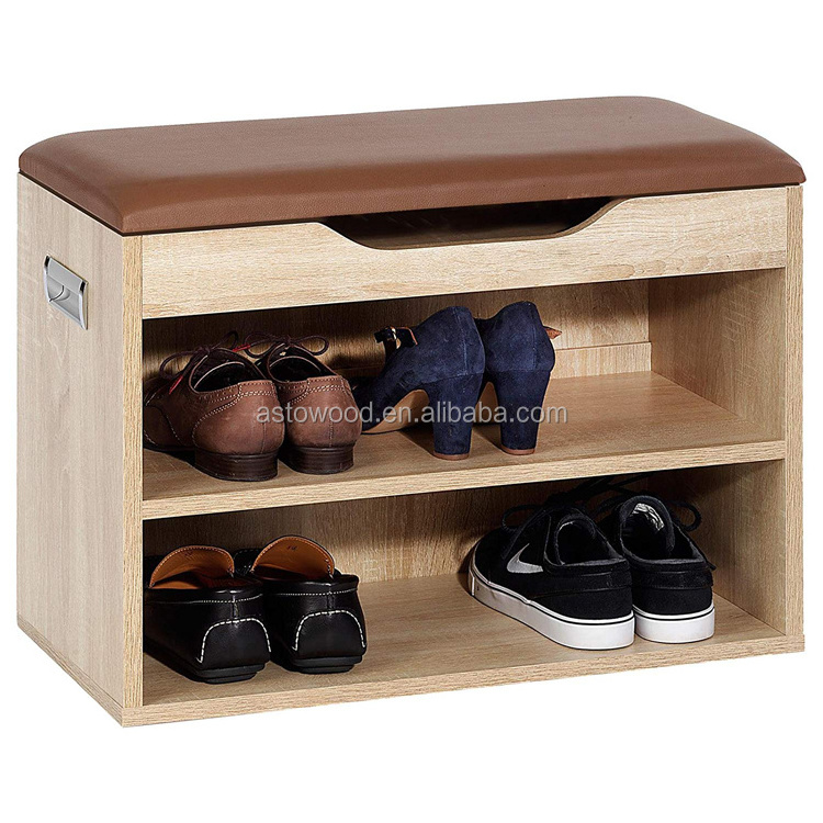 wooden melamine PB Shoe Bench With Top Lift Up Storage and shelf oak color