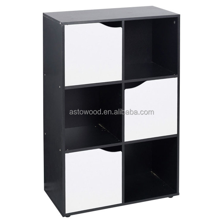 6 Cube Bookshelf Book Rack in Natural Wood Modern Bookcase with Doors