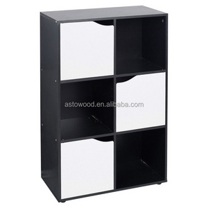 6 Cube Bookshelf Book Rack in Natural Wood Modern Bookcase with Doors