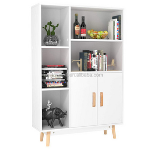 Sideboard Storage Cabinet Free Standing Cupboard Bookcase Storage Unit Display Shelf 2 Doors 5 Compartments White