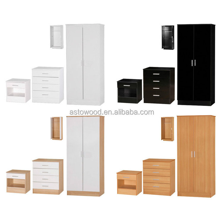 Melamine wooden 3 Set Wardrobe With black High gloss Front