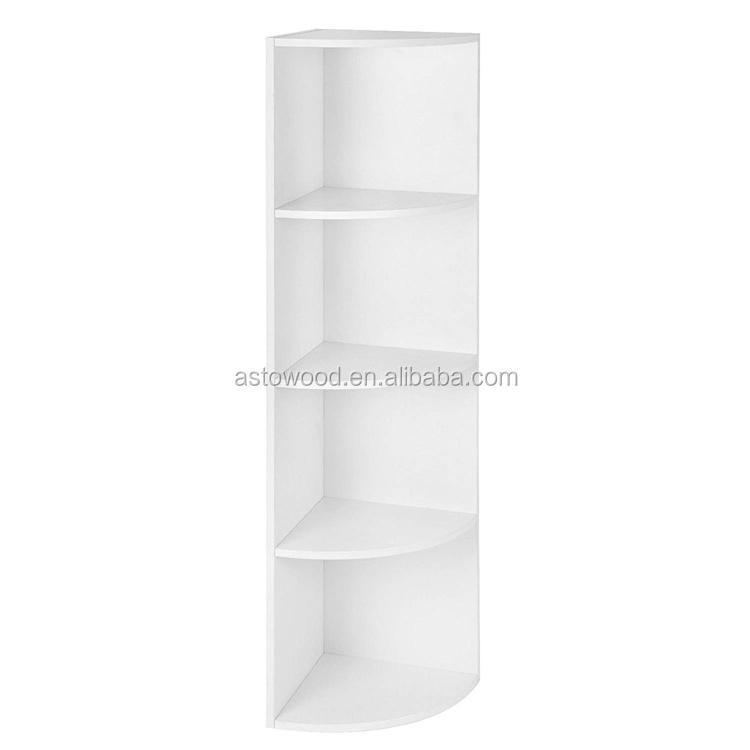 4 Tier Corner Shelf Unit, Freestanding Display Storage Shelves and Wooden Bookcase