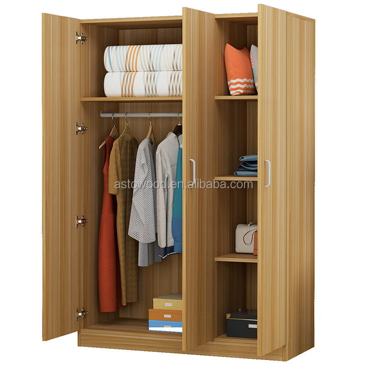 Wooden Melamine PB/MDF 3 door 2 drawer wardrobe with shelf and hanger for bedroom