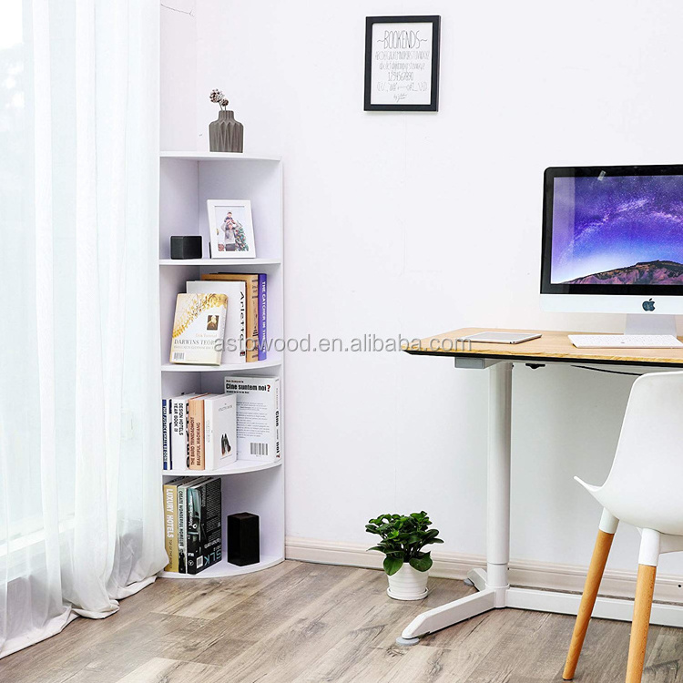 4 Tier Corner Shelf Unit, Freestanding Display Storage Shelves and Wooden Bookcase