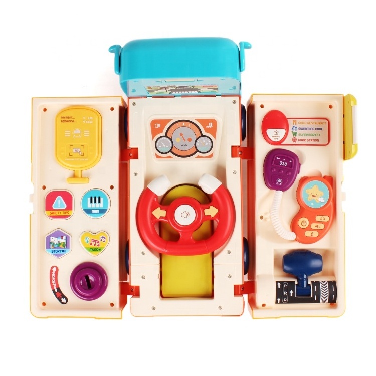 OEM ODM Factory ABS 2 in 1 Deformation DIY City Baby Musical Kids School Toy Bus for learning driving