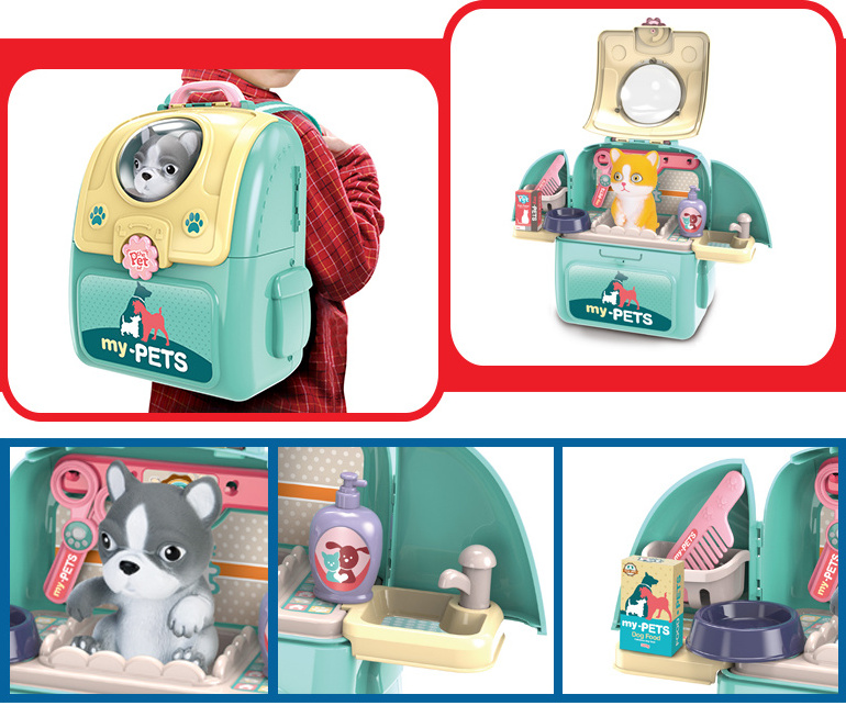 pretend set grooming pet vet backpack dog cat toys kids doctor kit for gift | care pet play set