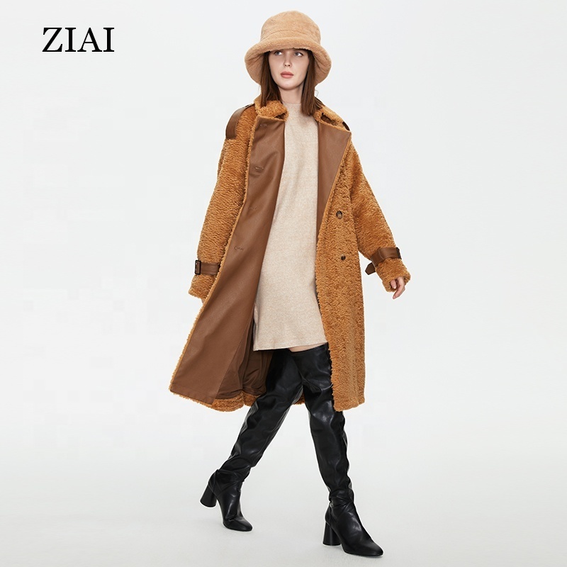 Whosale Winter real fur Fleece Fuzzy Faux Warm Shearling Jacket belt Teddy Coat with Pocket new fashion