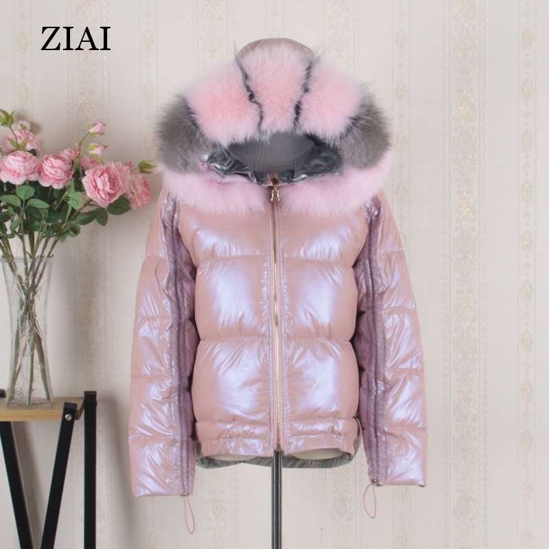 Wholesale Ladies Reversible Down Coat Short Fur Collar Hood Women Winter Reversible Coats Parka Woman Bubble Coat Puffer Jacket