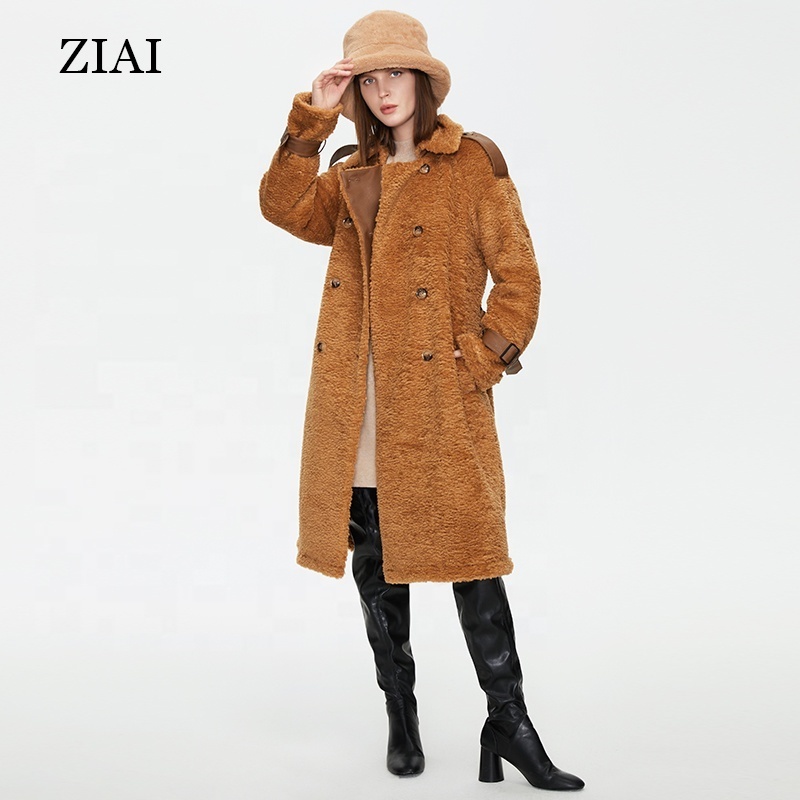 Whosale Winter real fur Fleece Fuzzy Faux Warm Shearling Jacket belt Teddy Coat with Pocket new fashion