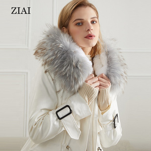 White Parker down jacket women's new winter mid-length raccoon fur collar rabbit fur coat new arrival