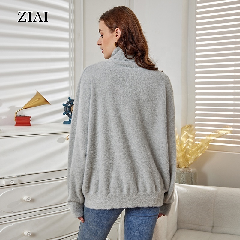 Knitted sweaters popular autumn and winter high necked sweaters with loose imitation mink fur