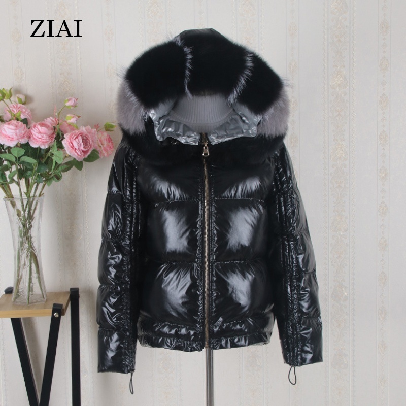 Wholesale Ladies Reversible Down Coat Short Fur Collar Hood Women Winter Reversible Coats Parka Woman Bubble Coat Puffer Jacket